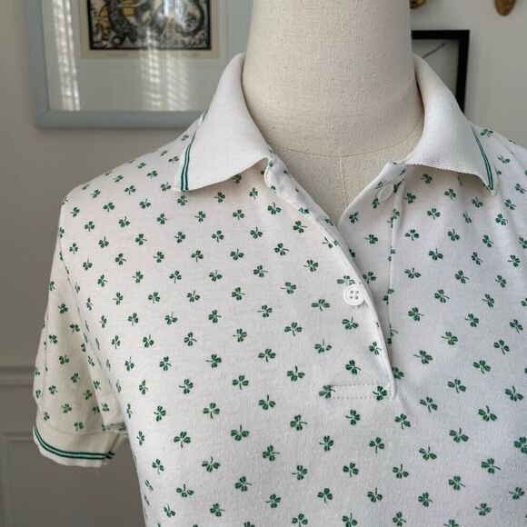 Vintage 80s Reed Hunter Shamrock Cropped Polo Shirt S M - Picture 1 of 8
